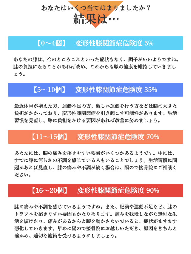 変形性膝関節症危険度チェック結果